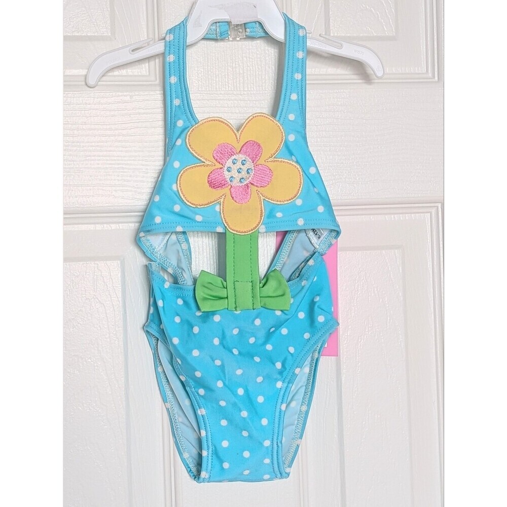 NWT (6-12 Months) Turquoise Polka-Dot Flower One-Piece Swim/Bathing Suit